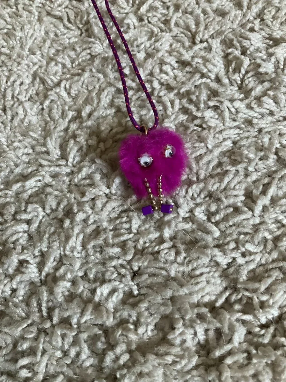 J.CREW CREWCUTS FUZZY MONSTER PENDANT NECKLACE. PURPLE.